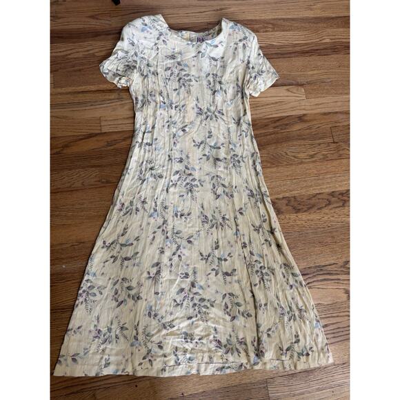 Vintage 80’s 90’s R & K Midi Cottage Core Yellow Floral Dress Sz 14 Pleaded - Picture 10 of 10